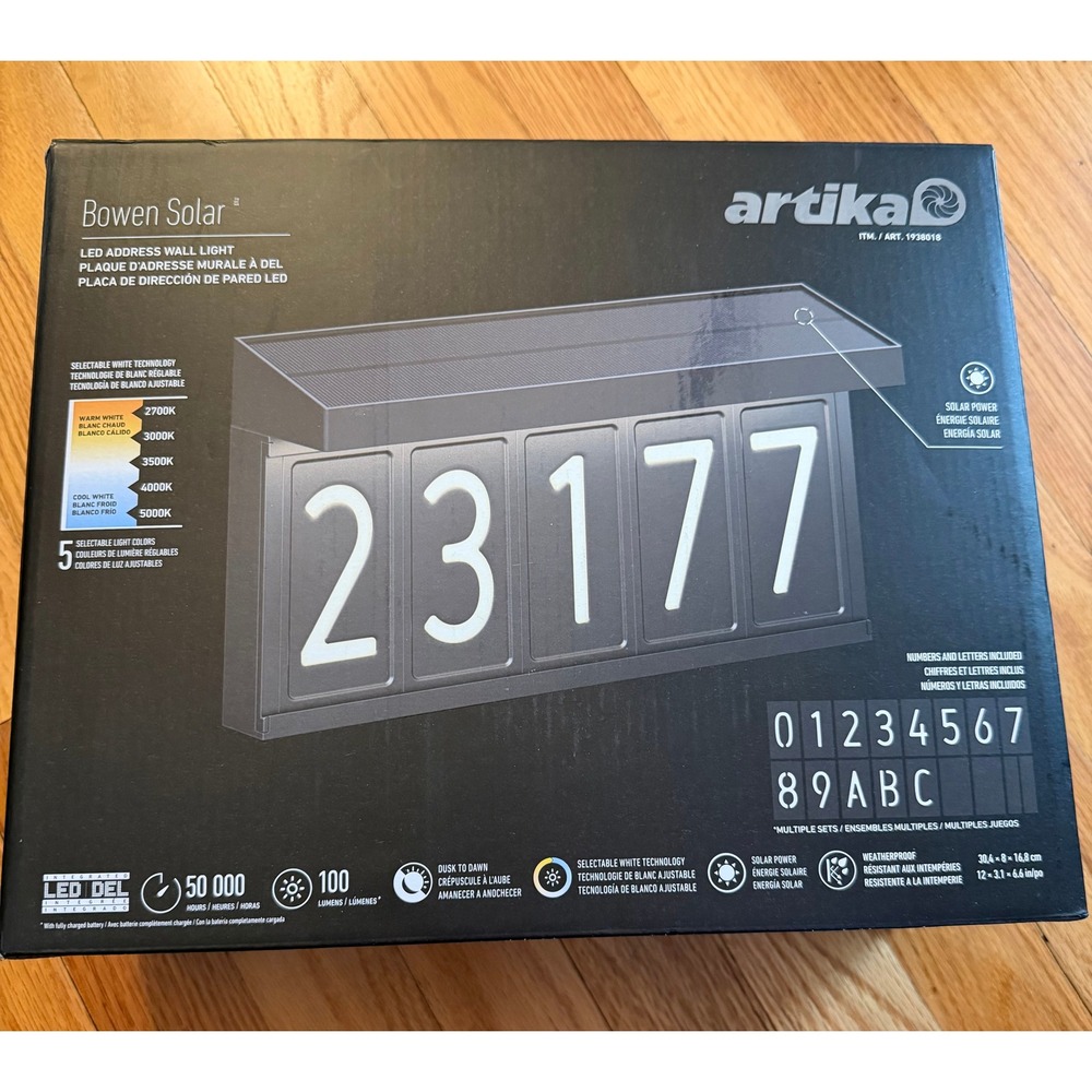 Artika Bowen Solar LED Address Wall Light -Matte Black House Numbers Plaque New